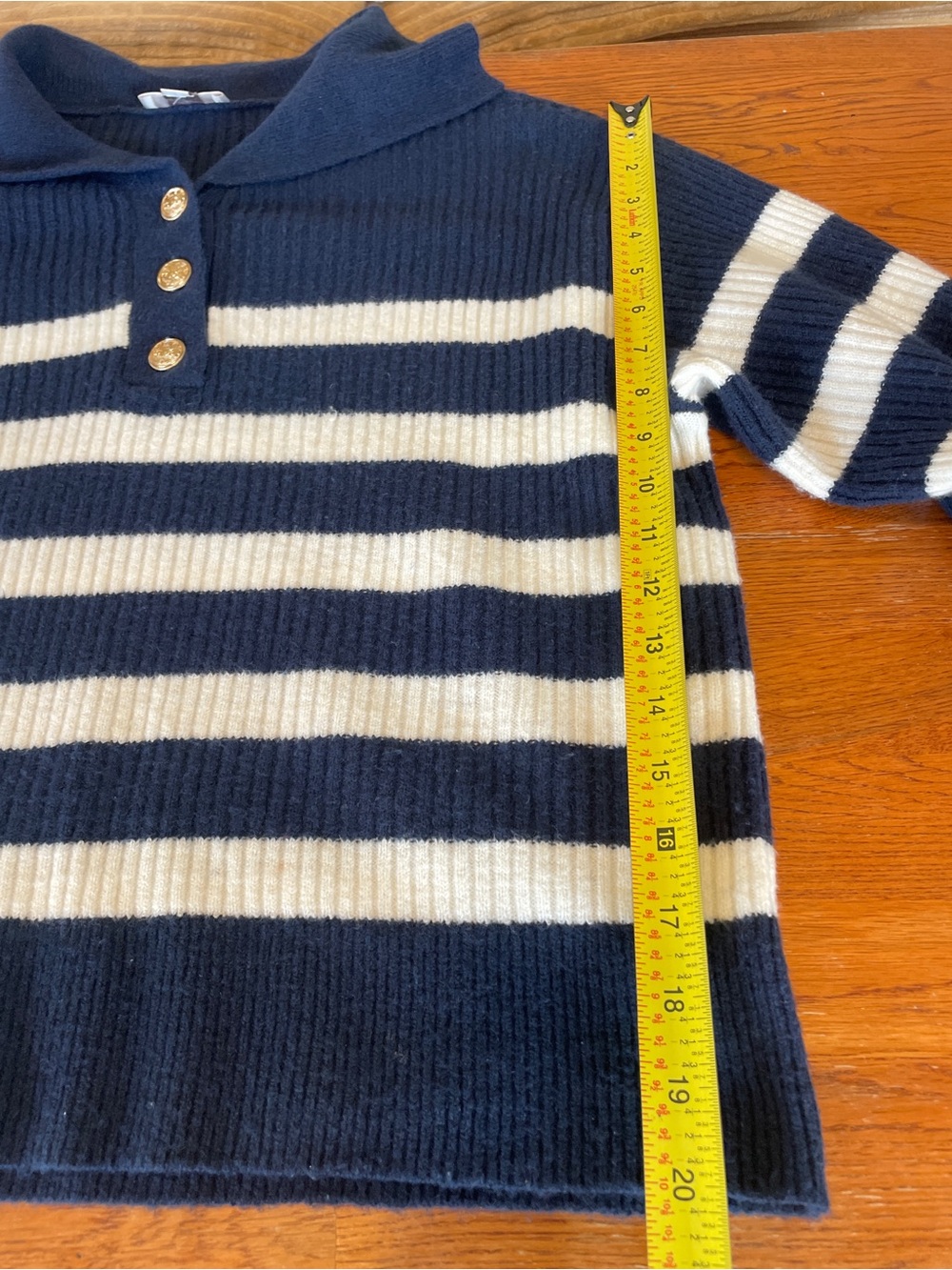 LOFT Navy and Cream Striped Polo Sweater - Picture 6 of 8